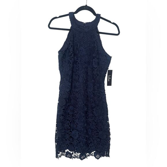 NWT LULU’S NAVY LACE HALTER NECK COCKTAIL/PARTY DRESS WOMENS SIZE MEDIUM - Picture 5 of 6